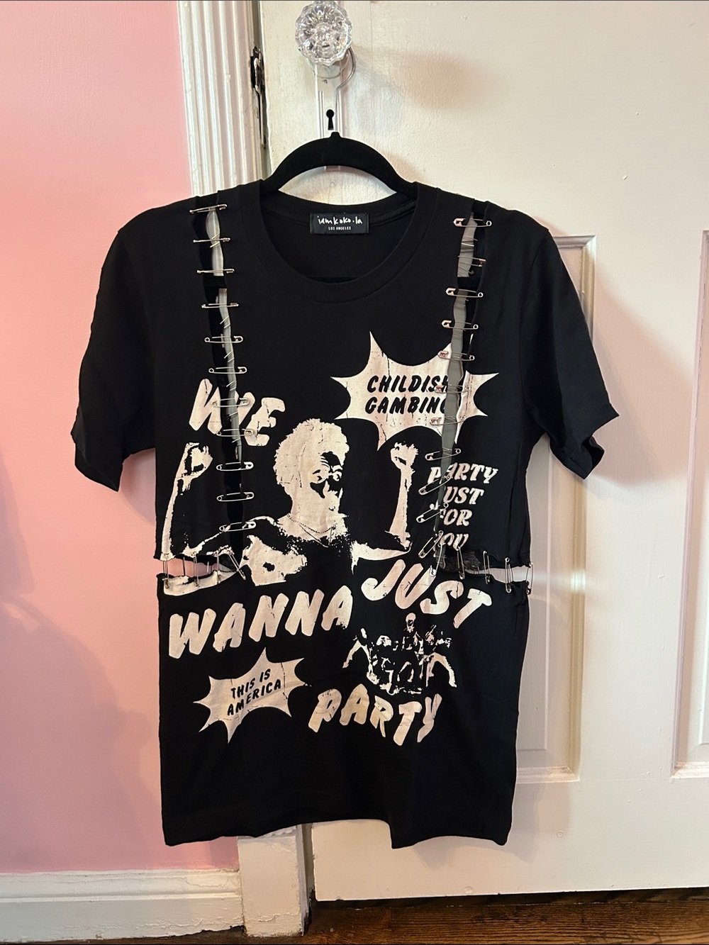 I Am Koko LA Black Graphic Tee with Safety Pin Detail